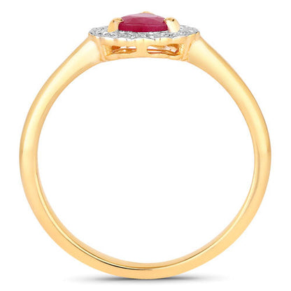 0.94 Carat Genuine Ruby and White Diamond 14K Yellow Gold Ring