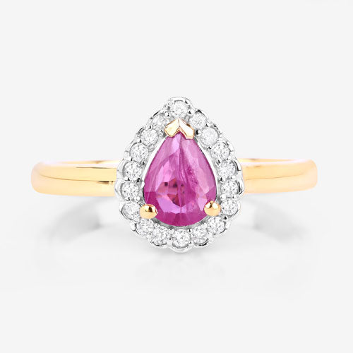 0.94 Carat Genuine Ruby and White Diamond 14K Yellow Gold Ring