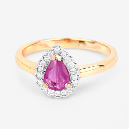 0.94 Carat Genuine Ruby and White Diamond 14K Yellow Gold Ring