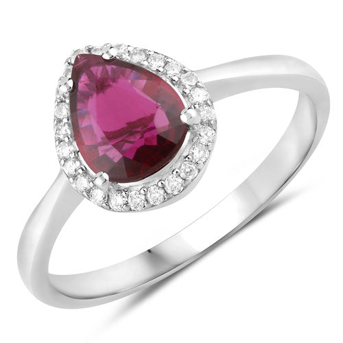1.30 Carat Genuine Ruby and White Diamond 14K White Gold Ring