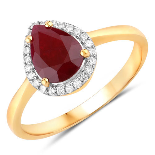 1.30 Carat Genuine Ruby and White Diamond 14K Yellow Gold Ring