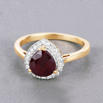 2.19 Carat Genuine Ruby and White Diamond 14K Yellow Gold Ring