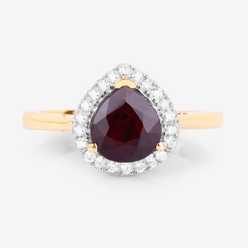 2.19 Carat Genuine Ruby and White Diamond 14K Yellow Gold Ring