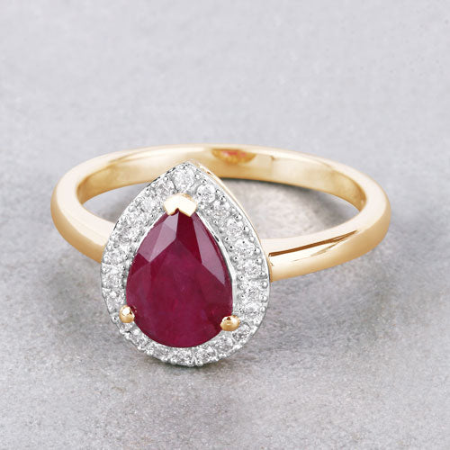 1.38 Carat Genuine Ruby and White Diamond 14K Yellow Gold Ring