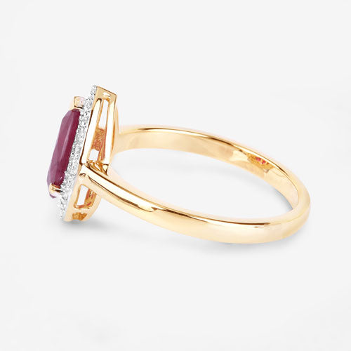 1.38 Carat Genuine Ruby and White Diamond 14K Yellow Gold Ring