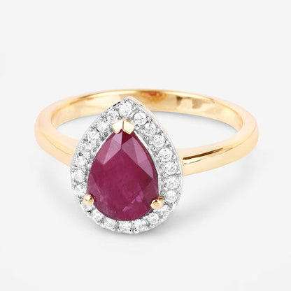 1.38 Carat Genuine Ruby and White Diamond 14K Yellow Gold Ring