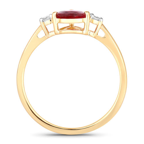1.08 Carat Genuine Ruby and White Diamond 14K Yellow Gold Ring