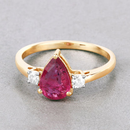 1.08 Carat Genuine Ruby and White Diamond 14K Yellow Gold Ring