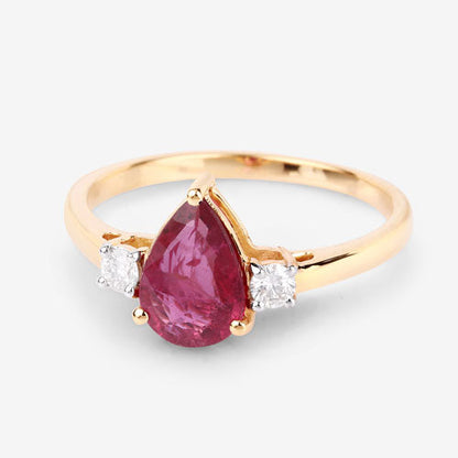 1.08 Carat Genuine Ruby and White Diamond 14K Yellow Gold Ring