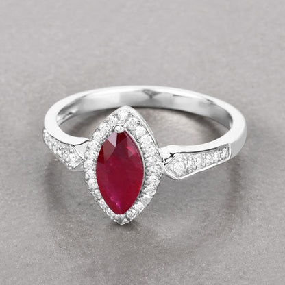 0.96 Carat Genuine Ruby and White Diamond 14K White Gold Ring