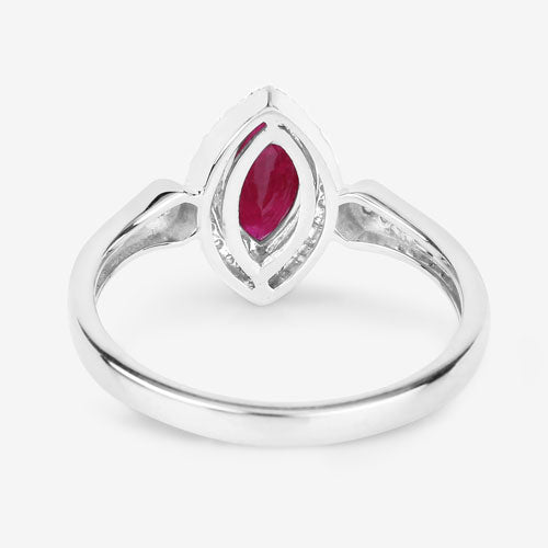 0.96 Carat Genuine Ruby and White Diamond 14K White Gold Ring