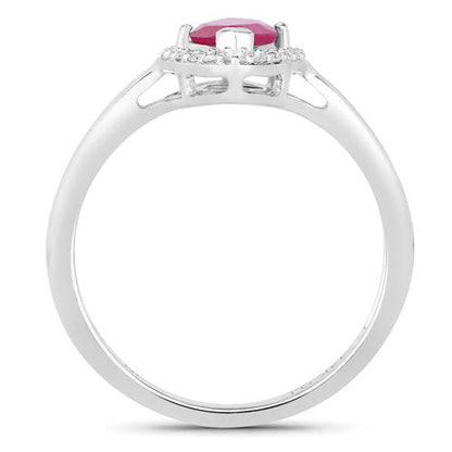 1.57 Carat Genuine Ruby and White Diamond 14K White Gold Ring