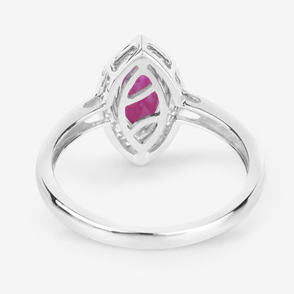 1.57 Carat Genuine Ruby and White Diamond 14K White Gold Ring