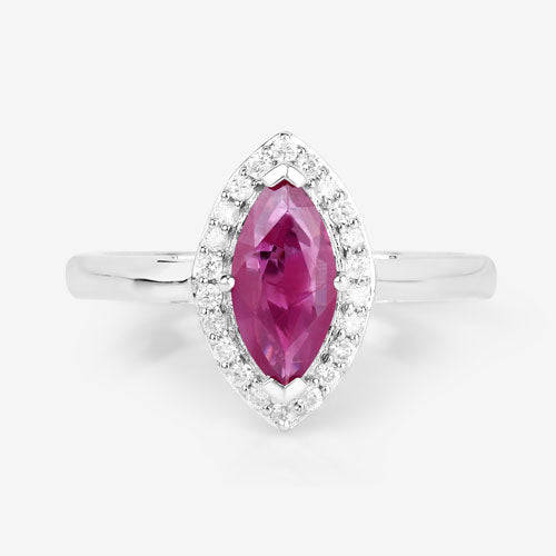 1.57 Carat Genuine Ruby and White Diamond 14K White Gold Ring