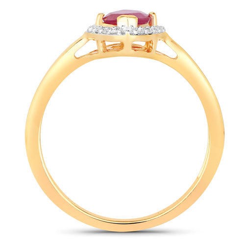 1.57 Carat Genuine Ruby and White Diamond 14K Yellow Gold Ring