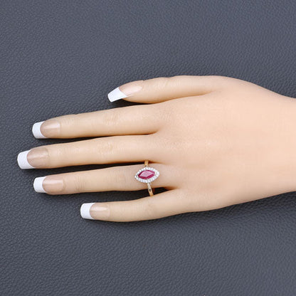 1.57 Carat Genuine Ruby and White Diamond 14K Yellow Gold Ring