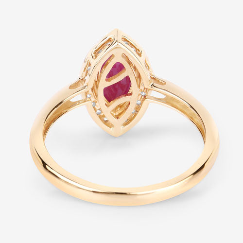 1.57 Carat Genuine Ruby and White Diamond 14K Yellow Gold Ring
