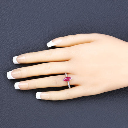 1.51 Carat Genuine Ruby and White Diamond 14K White Gold Ring