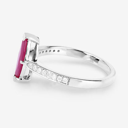 1.51 Carat Genuine Ruby and White Diamond 14K White Gold Ring