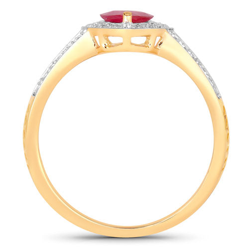 1.06 Carat Genuine Ruby and White Diamond 14K Yellow Gold Ring