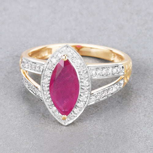1.06 Carat Genuine Ruby and White Diamond 14K Yellow Gold Ring