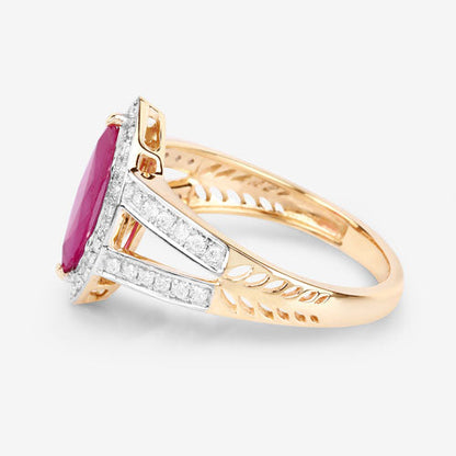 1.06 Carat Genuine Ruby and White Diamond 14K Yellow Gold Ring
