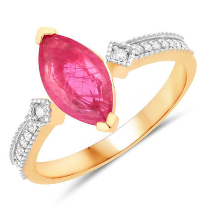 1.01 Carat Genuine Ruby and White Diamond 14K Yellow Gold Ring