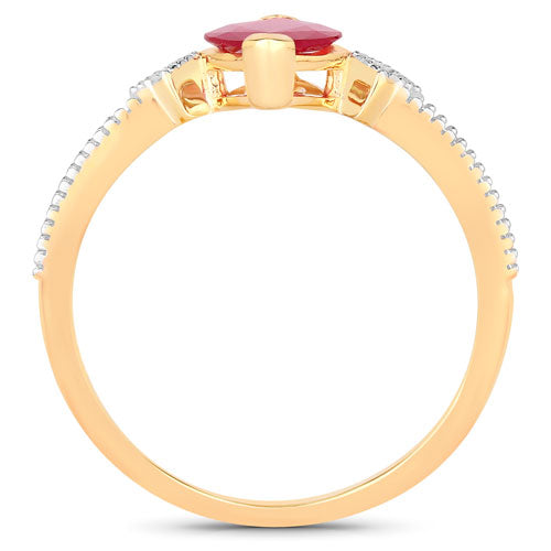 1.01 Carat Genuine Ruby and White Diamond 14K Yellow Gold Ring