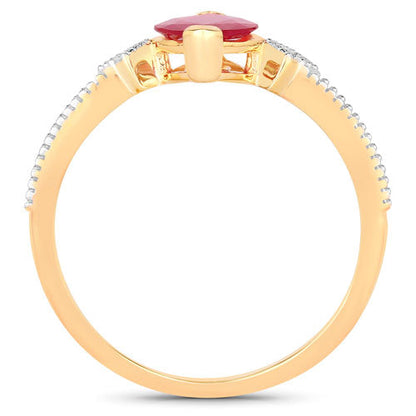 1.01 Carat Genuine Ruby and White Diamond 14K Yellow Gold Ring