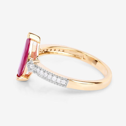 1.01 Carat Genuine Ruby and White Diamond 14K Yellow Gold Ring
