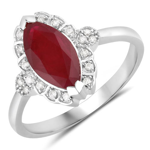 1.54 Carat Genuine Ruby and White Diamond 14K White Gold Ring