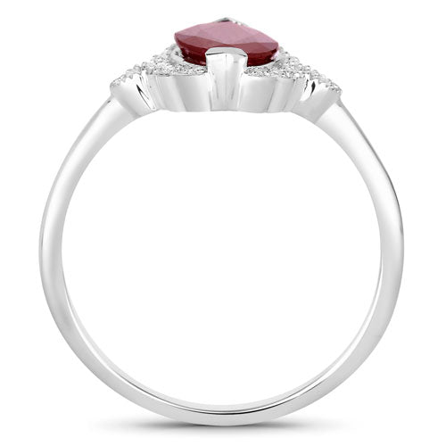1.54 Carat Genuine Ruby and White Diamond 14K White Gold Ring