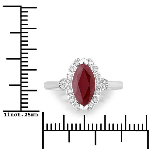 1.54 Carat Genuine Ruby and White Diamond 14K White Gold Ring