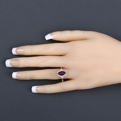 1.54 Carat Genuine Ruby and White Diamond 14K White Gold Ring