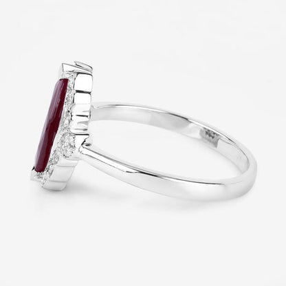 1.54 Carat Genuine Ruby and White Diamond 14K White Gold Ring