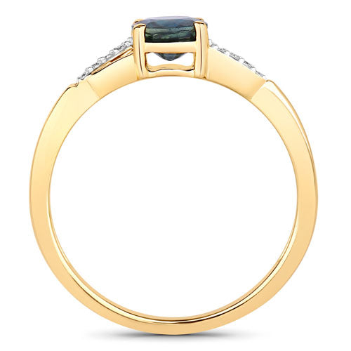 0.88 Carat Genuine Blue Sapphire and White Diamond 14K Yellow Gold Ring