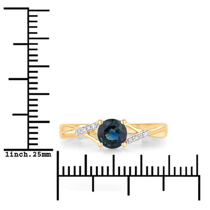 0.88 Carat Genuine Blue Sapphire and White Diamond 14K Yellow Gold Ring
