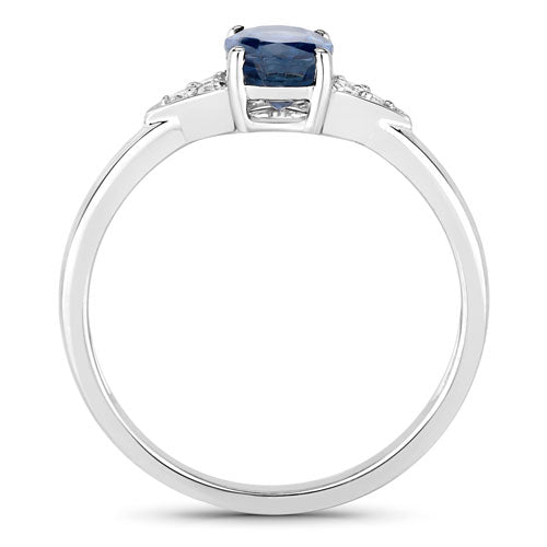 1.01 Carat Genuine Blue Sapphire and White Diamond 14K White Gold Ring