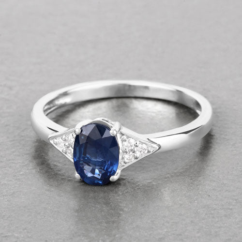 1.01 Carat Genuine Blue Sapphire and White Diamond 14K White Gold Ring