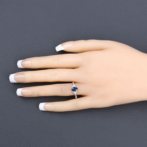 1.01 Carat Genuine Blue Sapphire and White Diamond 14K White Gold Ring