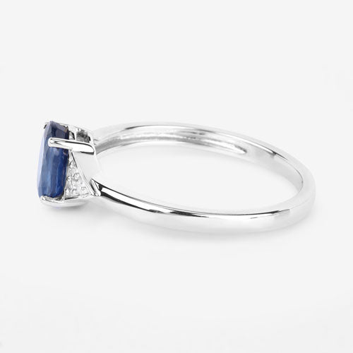 1.01 Carat Genuine Blue Sapphire and White Diamond 14K White Gold Ring