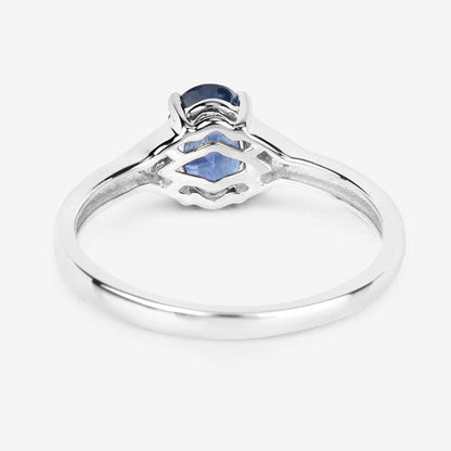 1.01 Carat Genuine Blue Sapphire and White Diamond 14K White Gold Ring