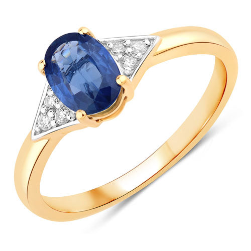 1.01 Carat Genuine Blue Sapphire and White Diamond 14K Yellow Gold Ring