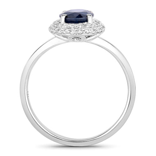 1.84 Carat Genuine Blue Sapphire and White Diamond 14K White Gold Ring