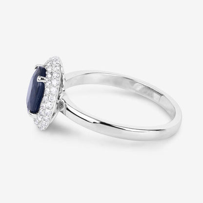 1.84 Carat Genuine Blue Sapphire and White Diamond 14K White Gold Ring