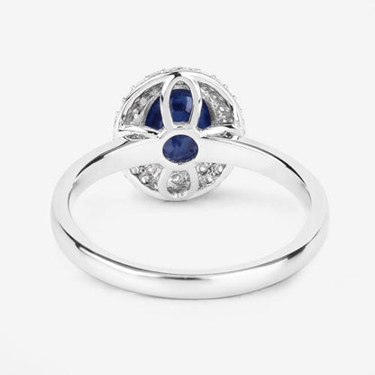 1.84 Carat Genuine Blue Sapphire and White Diamond 14K White Gold Ring