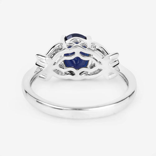 1.62 Carat Genuine Blue Sapphire and White Diamond 14K White Gold Ring