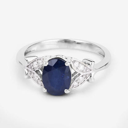 1.62 Carat Genuine Blue Sapphire and White Diamond 14K White Gold Ring