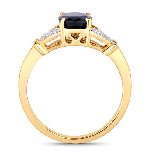 1.62 Carat Genuine Blue Sapphire and White Diamond 14K Yellow Gold Ring