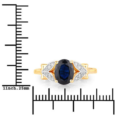 1.62 Carat Genuine Blue Sapphire and White Diamond 14K Yellow Gold Ring
